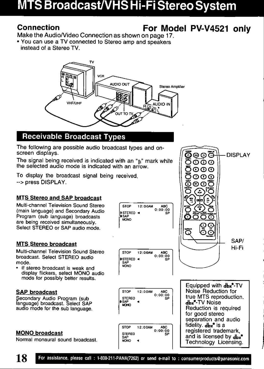 Panasonic PV-V4521, PV-V4021 manual 