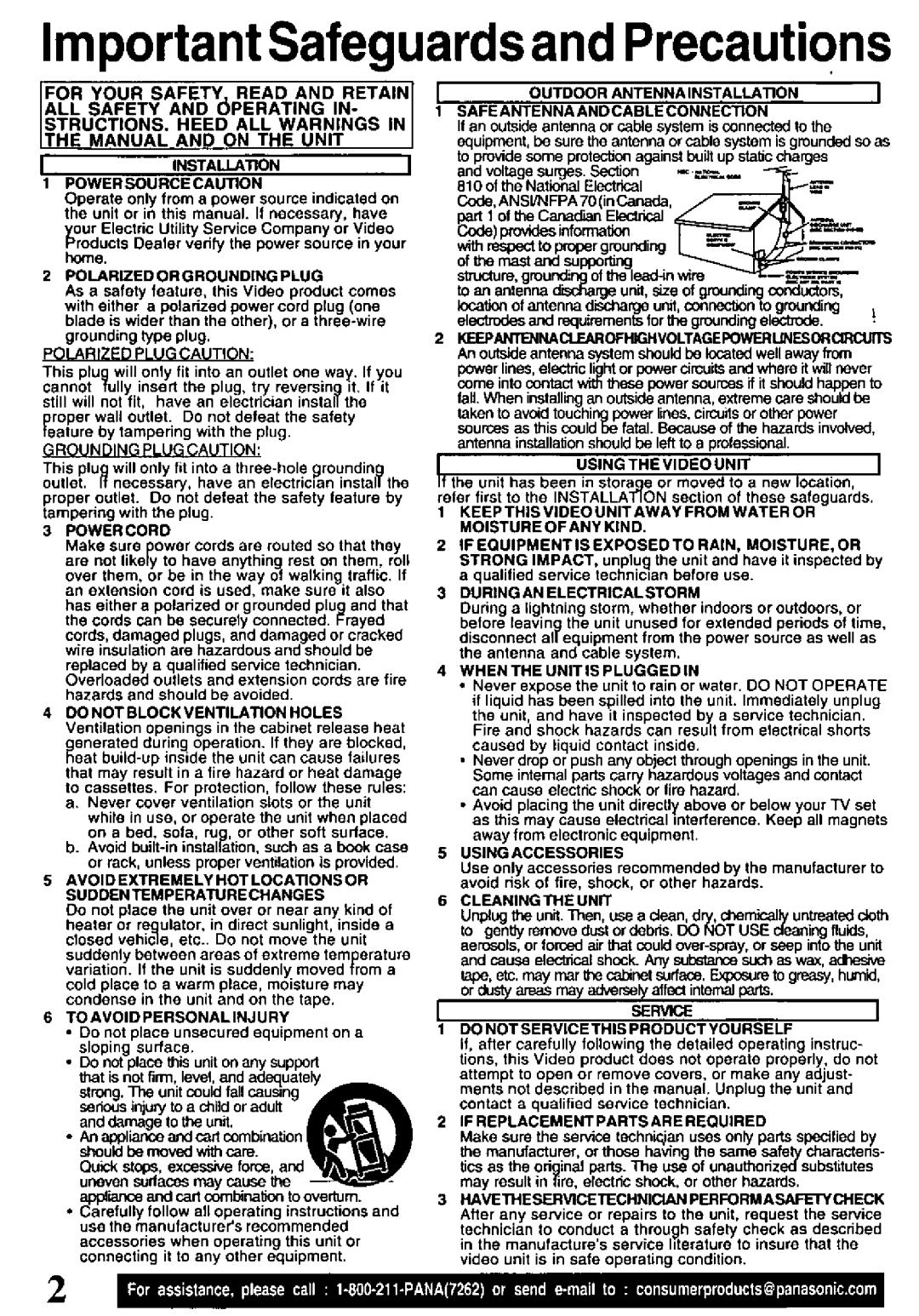 Panasonic PV-V4521, PV-V4021 manual 