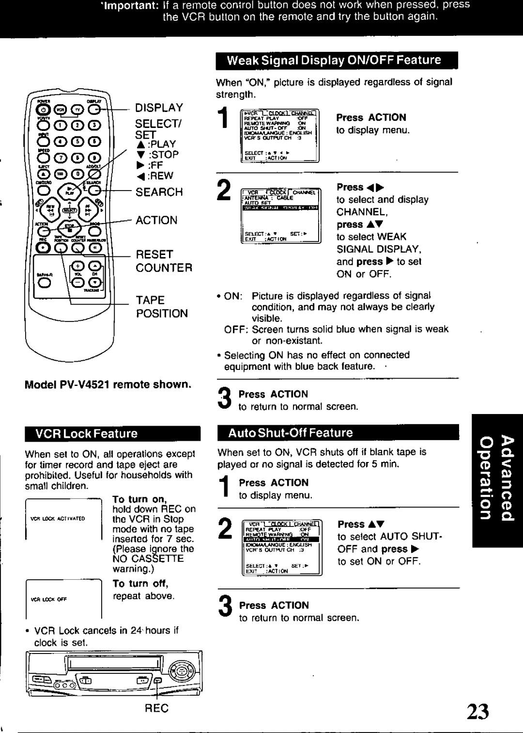 Panasonic PV-V4021, PV-V4521 manual 