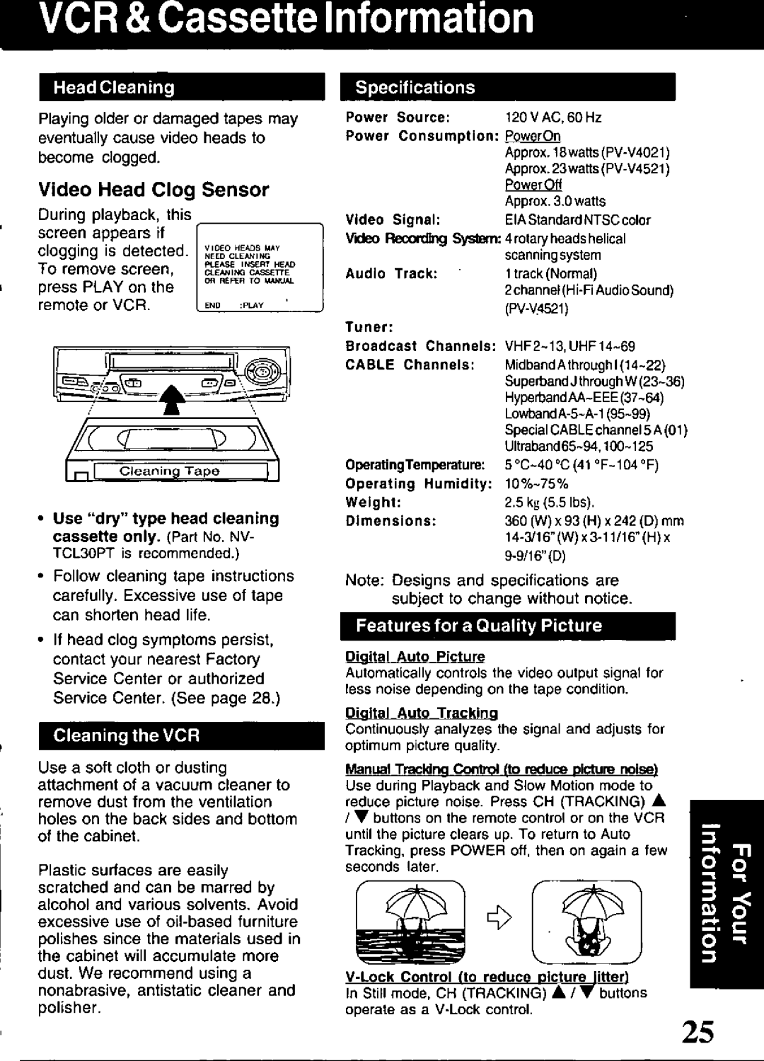 Panasonic PV-V4021, PV-V4521 manual 