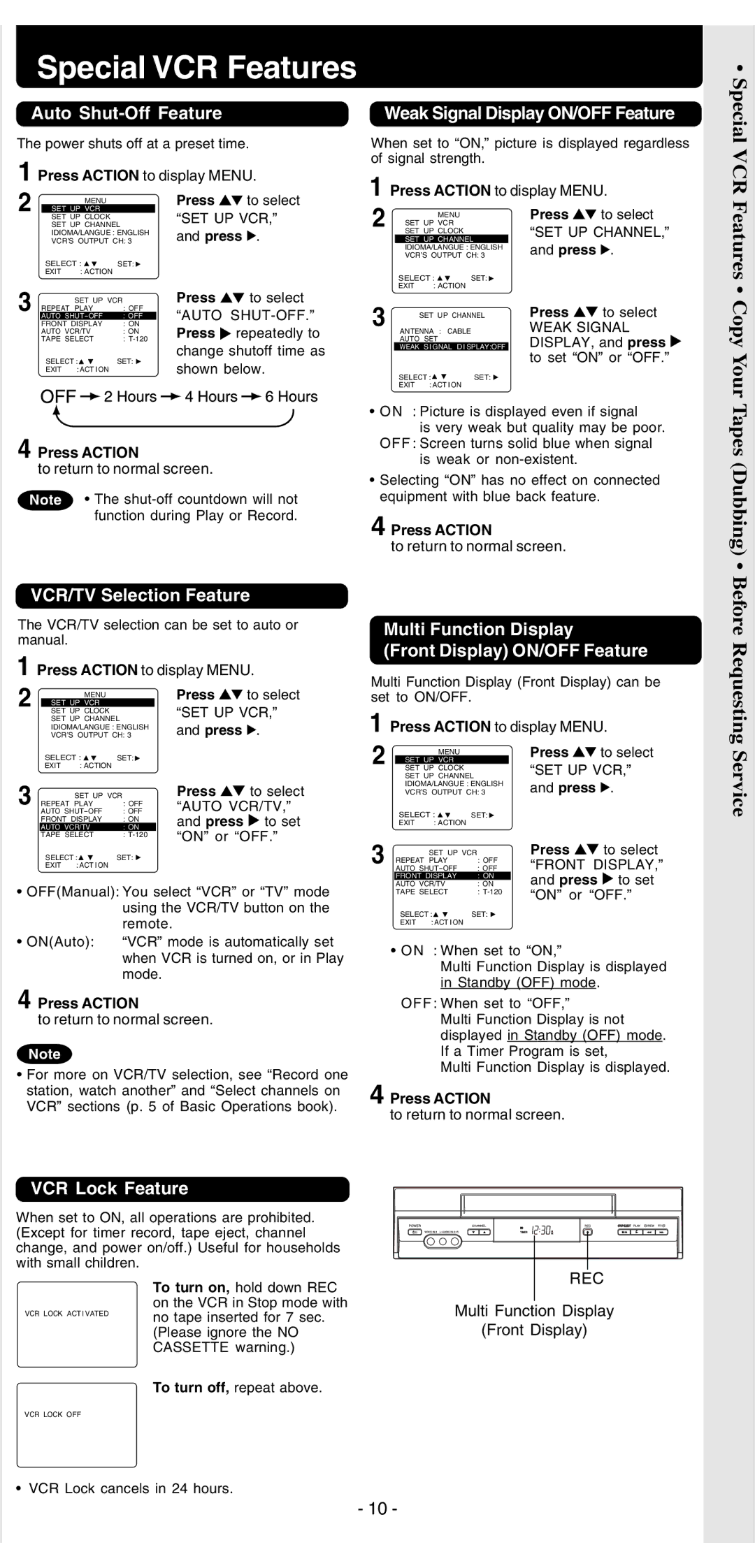 Panasonic PV-V4525S warranty Special VCR Features 