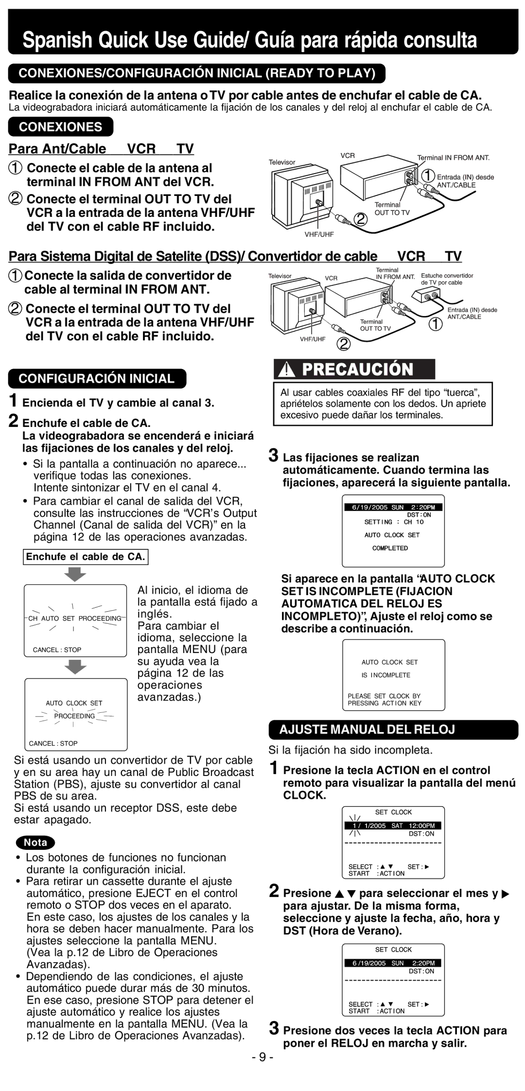 Panasonic PV-V4525S warranty Vea la p.12 de Libro de Operaciones Avanzadas, Enchufe el cable de CA 