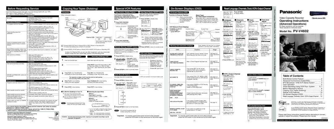 Panasonic PV-V4602 operating instructions Copying Your Tapes Dubbing 