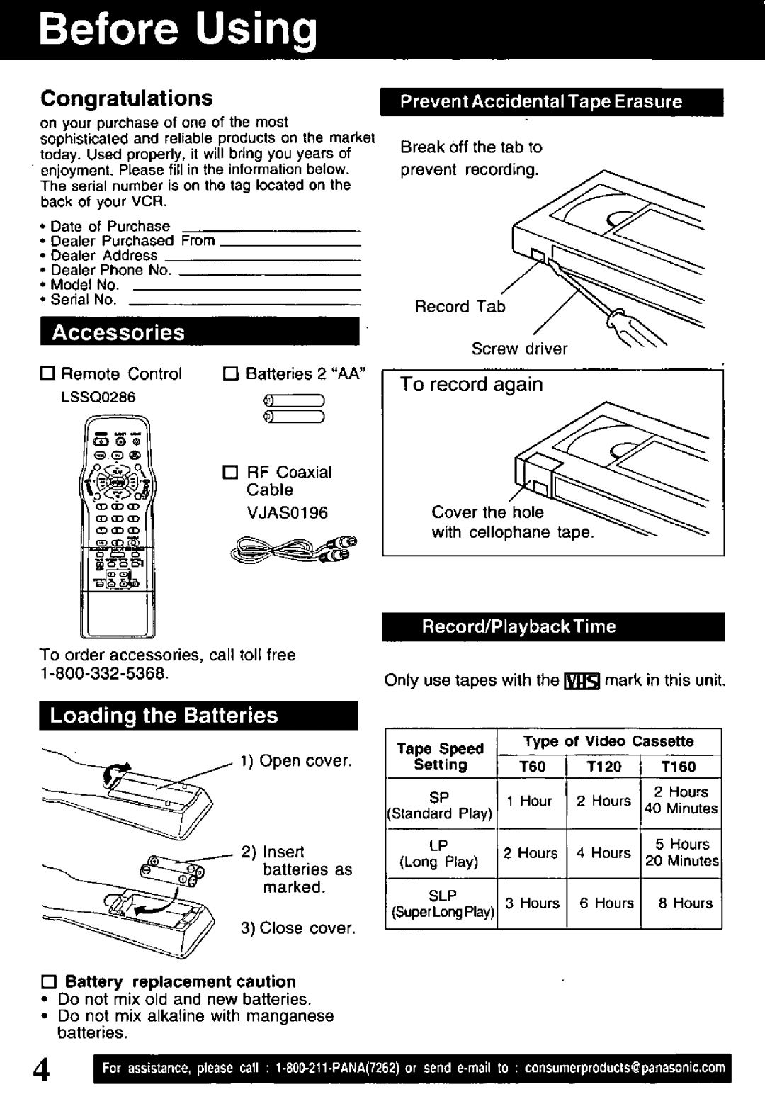 Panasonic PV-V4611 manual 