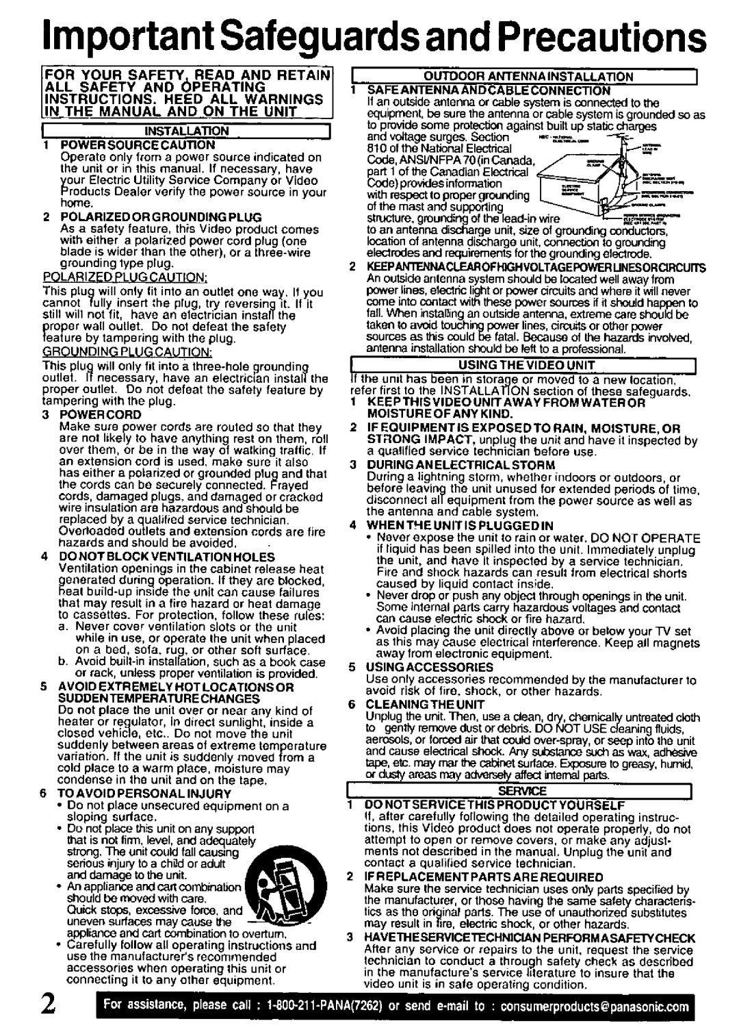 Panasonic PV-V4621 manual 