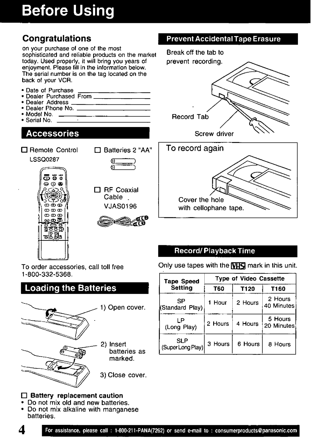 Panasonic PV-V4621 manual 