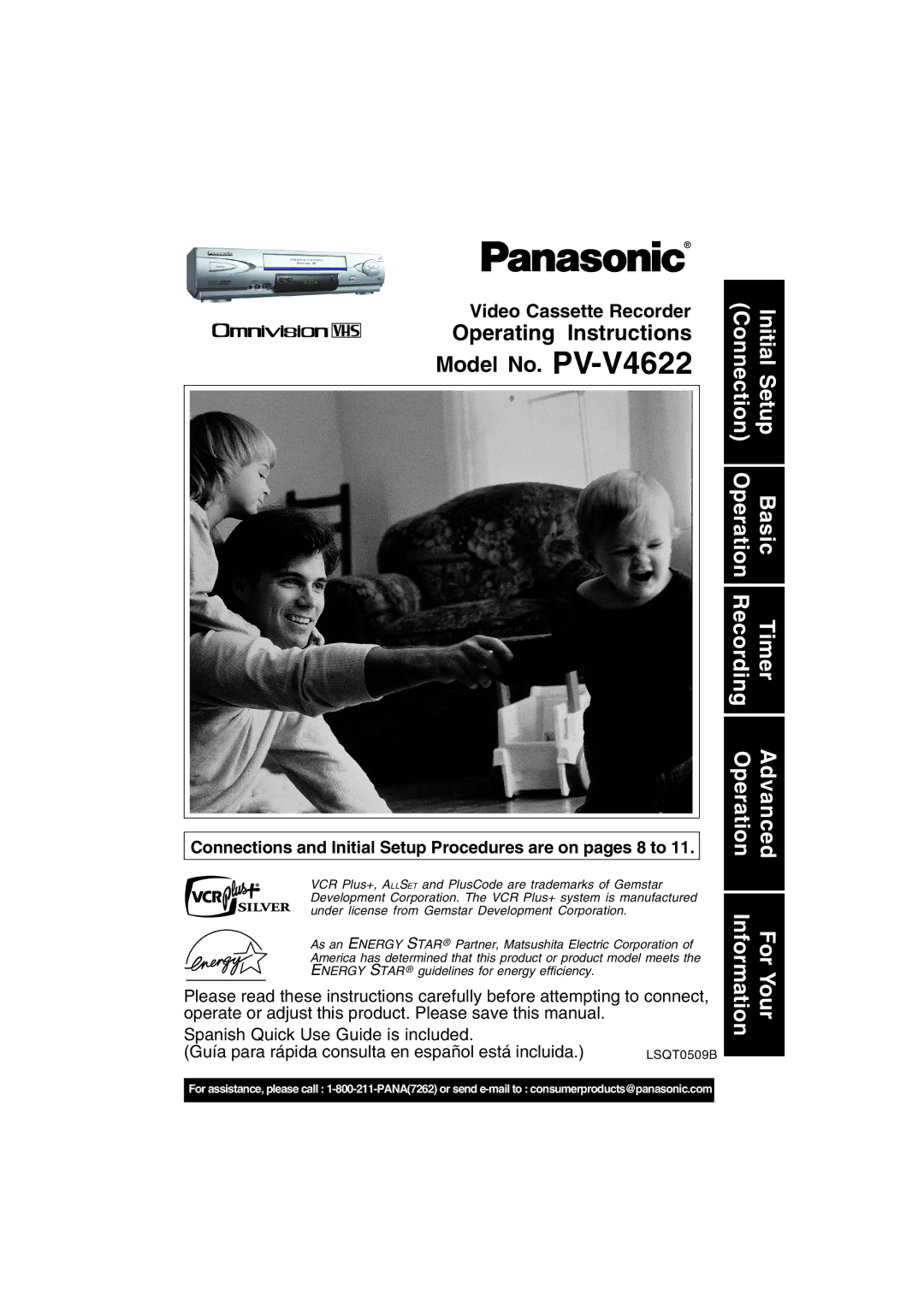 Panasonic operating instructions Operating Instructions Model No. PV-V4622, Video Cassette Recorder, LSQT0509B 