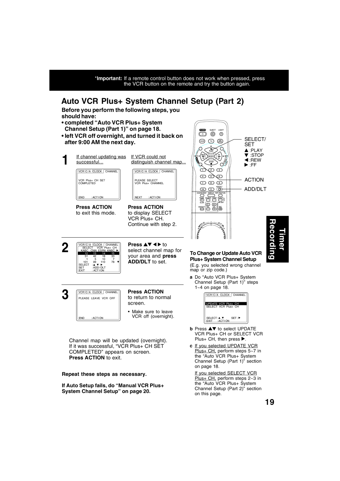 Panasonic PV-V4622 operating instructions After 900 AM the next day 