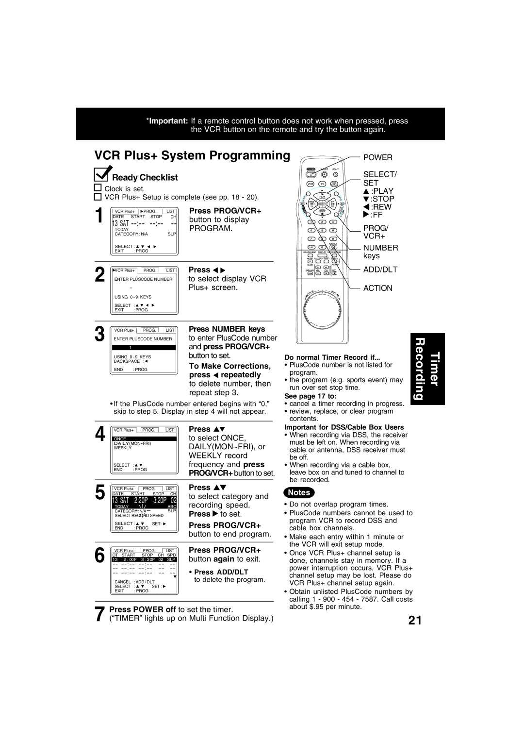 Panasonic PV-V4622 operating instructions VCR Plus+ System Programming, Press Number keys 