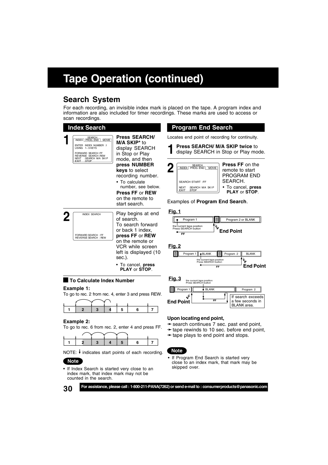 Panasonic PV-V4622 operating instructions Search System, Index Search, Program End Search 