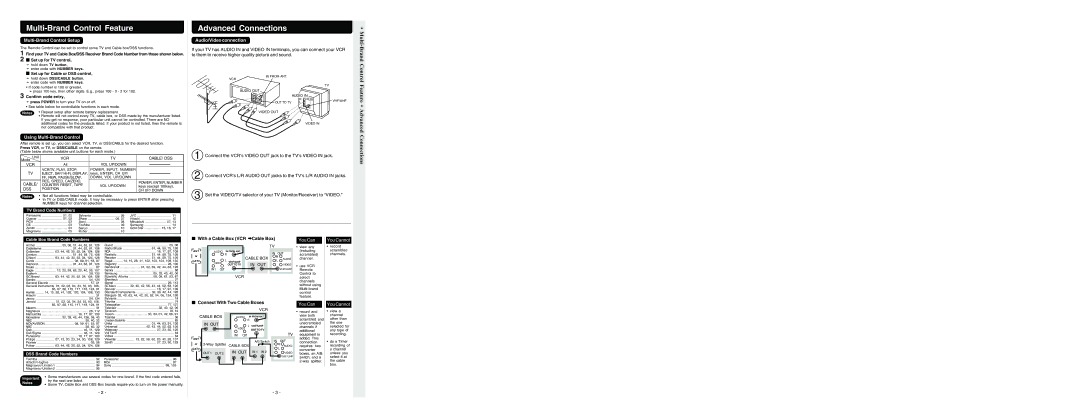 Panasonic PV-V4623S warranty Advanced Connections, Audio/Video connection, Using Multi-Brand Control 