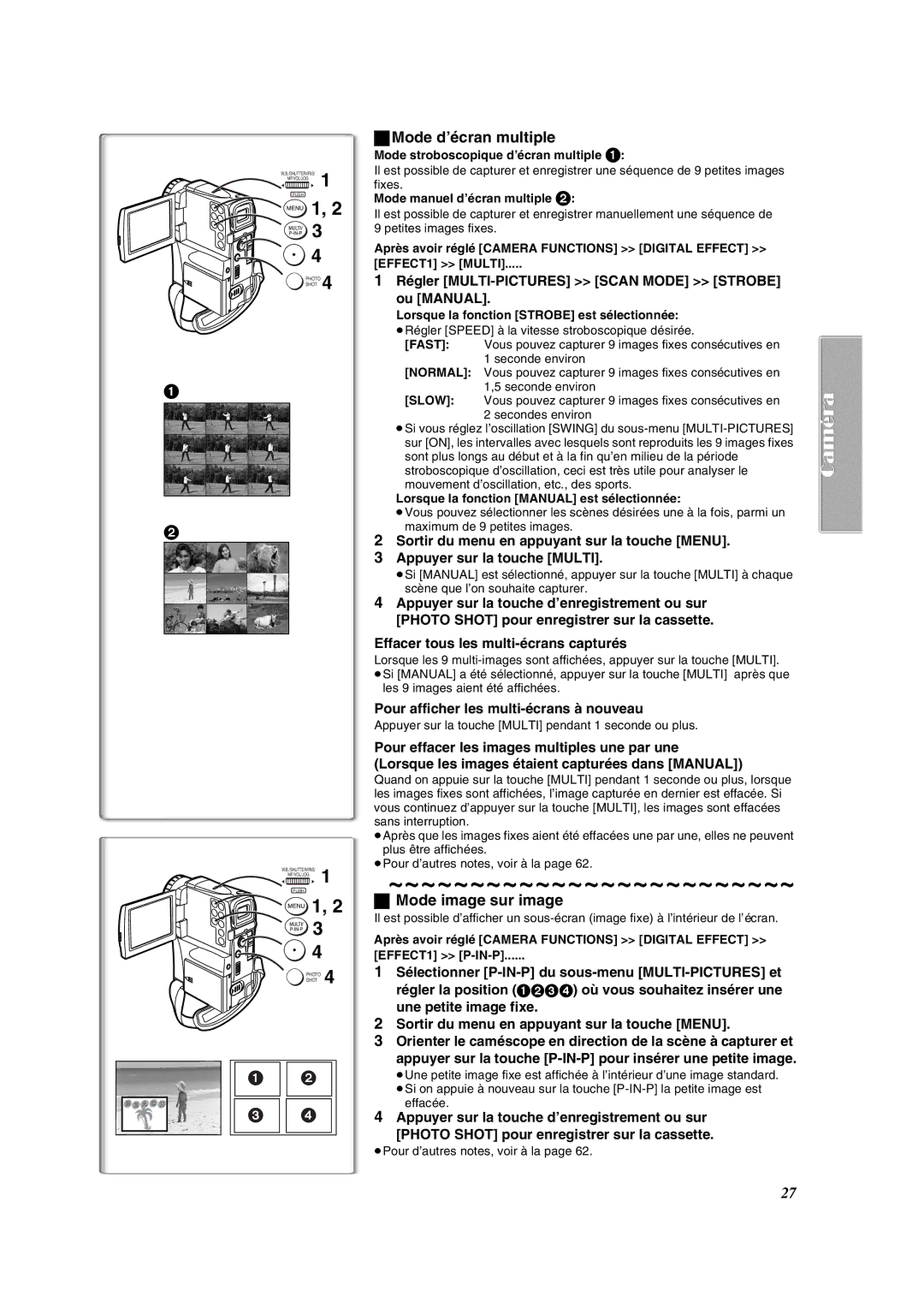 Panasonic PV-VM202 Mode d’écran multiple, Mode image sur image, Régler MULTI-PICTURES Scan Mode Strobe ou Manual 