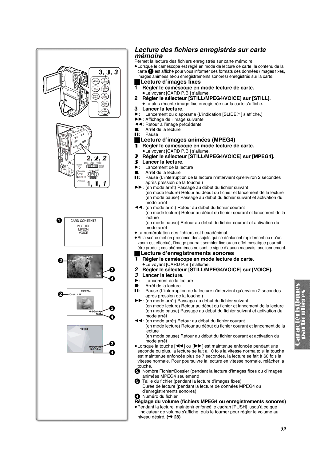 Panasonic PV-VM202 operating instructions Lecture des fichiers enregistrés sur carte mémoire, Lecture d’images fixes 