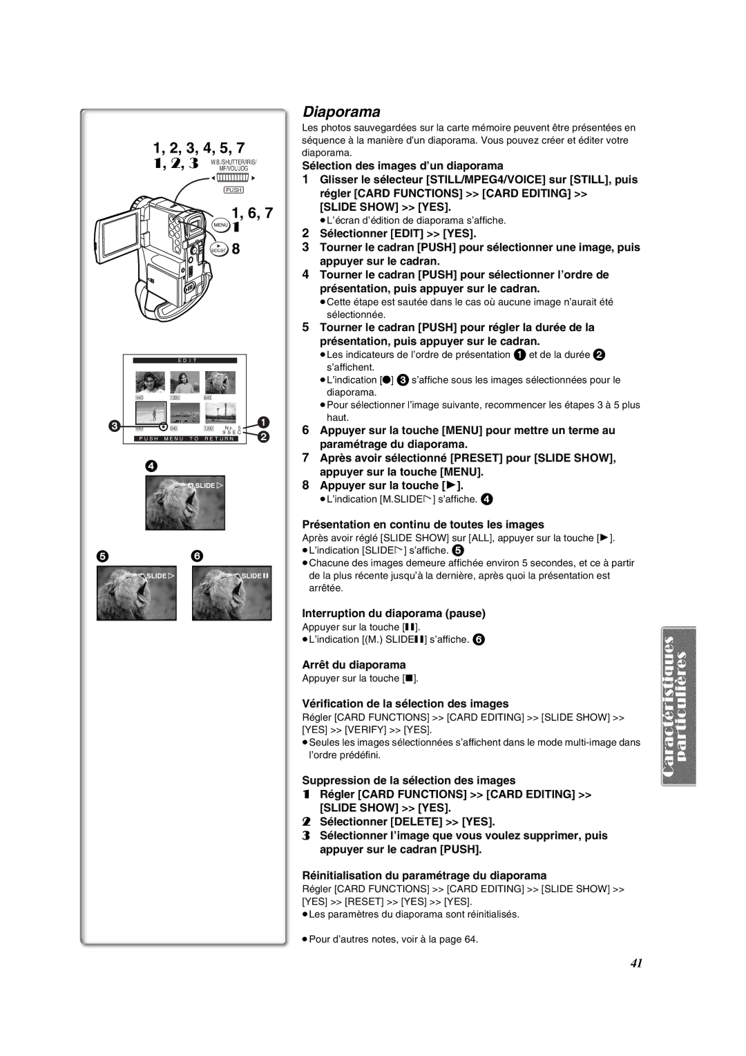 Panasonic PV-VM202 Diaporama, Présentation en continu de toutes les images, Interruption du diaporama pause 