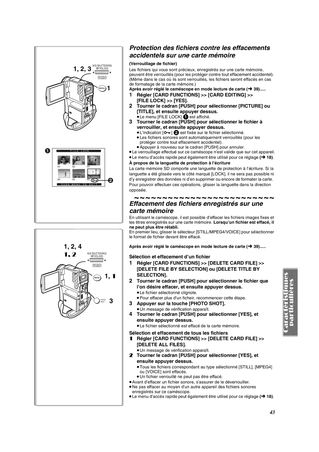 Panasonic PV-VM202 Effacement des fichiers enregistrés sur une carte mémoire, Verrouillage de fichier 