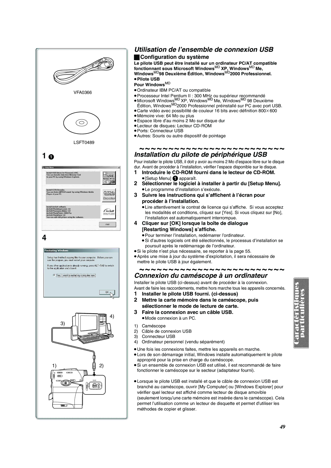 Panasonic PV-VM202 Utilisation de l’ensemble de connexion USB, Installation du pilote de périphérique USB 