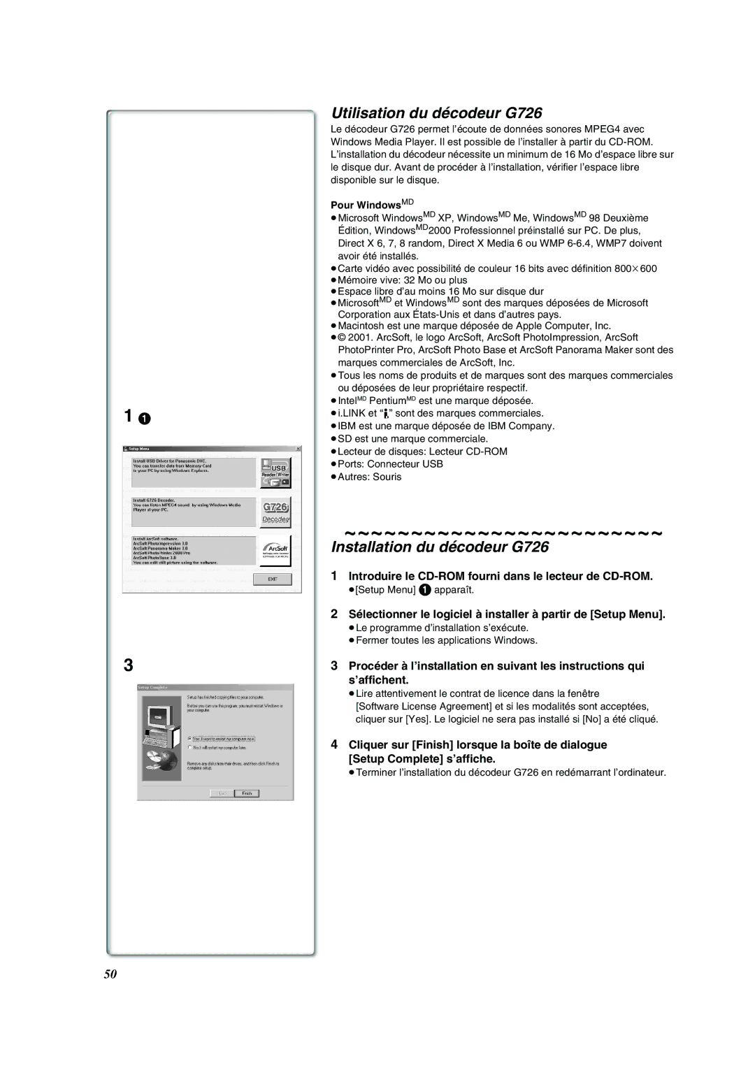 Panasonic PV-VM202 operating instructions Utilisation du décodeur G726, Installation du décodeur G726 