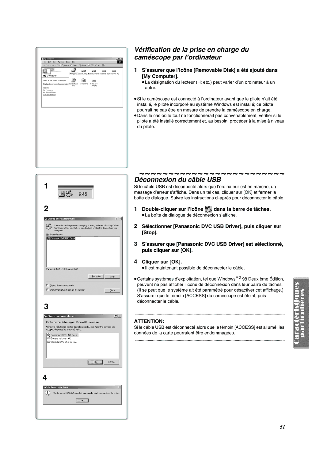 Panasonic PV-VM202 operating instructions Déconnexion du câble USB, Double-cliquer sur l’icône dans la barre de tâches 