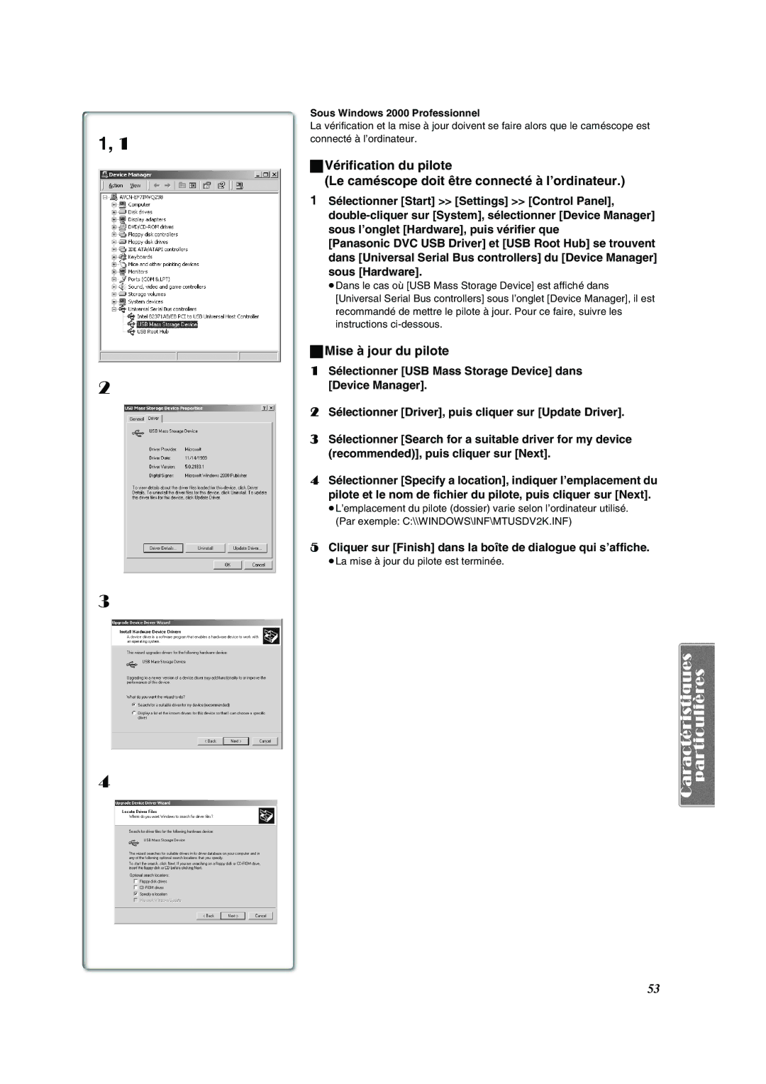 Panasonic PV-VM202 operating instructions Sous Windows 2000 Professionnel 