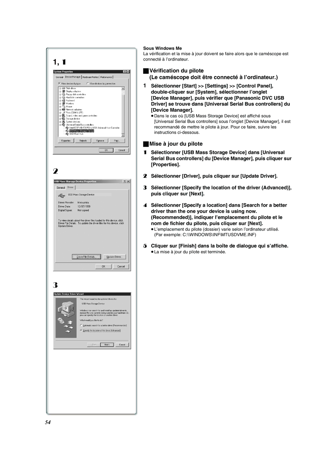 Panasonic PV-VM202 operating instructions Sous Windows Me 