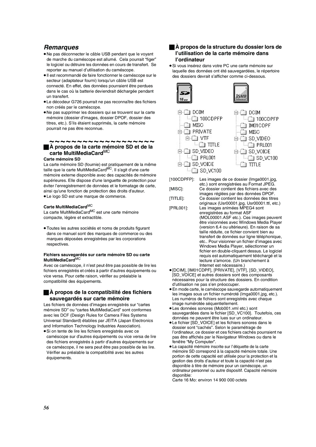 Panasonic PV-VM202 operating instructions Remarques, Carte mémoire SD, Carte MultiMediaCardMC 