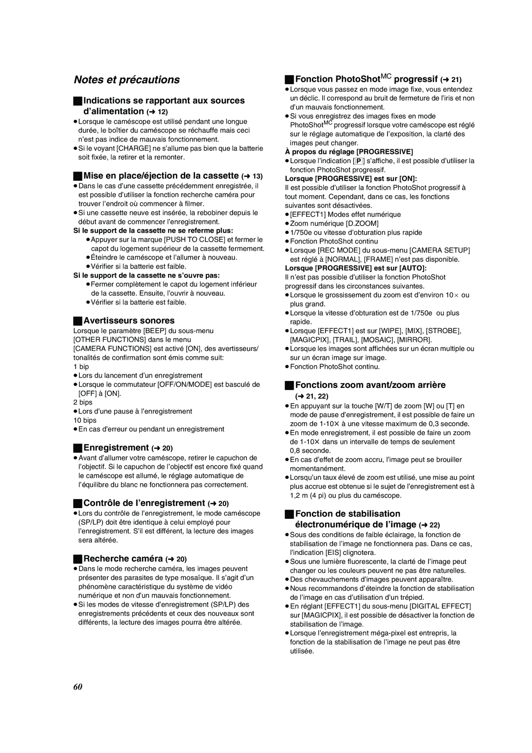 Panasonic PV-VM202 Indications se rapportant aux sources ’alimentation, Mise en place/éjection de la cassette l13 