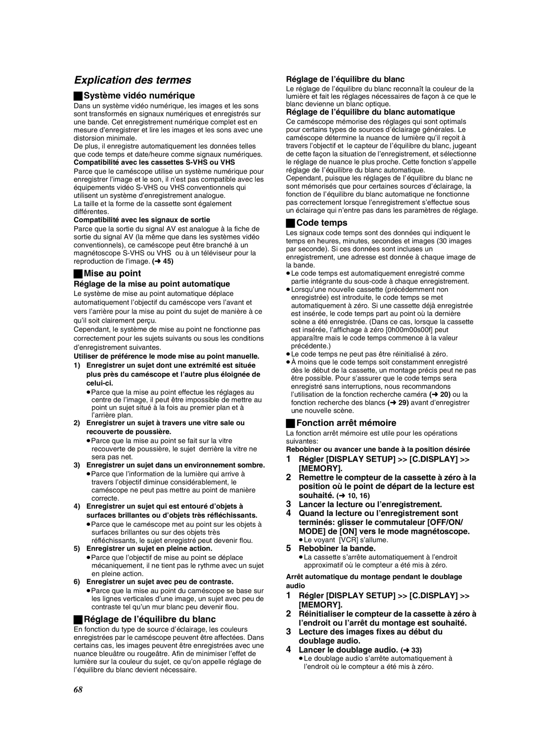 Panasonic PV-VM202 operating instructions Explication des termes 