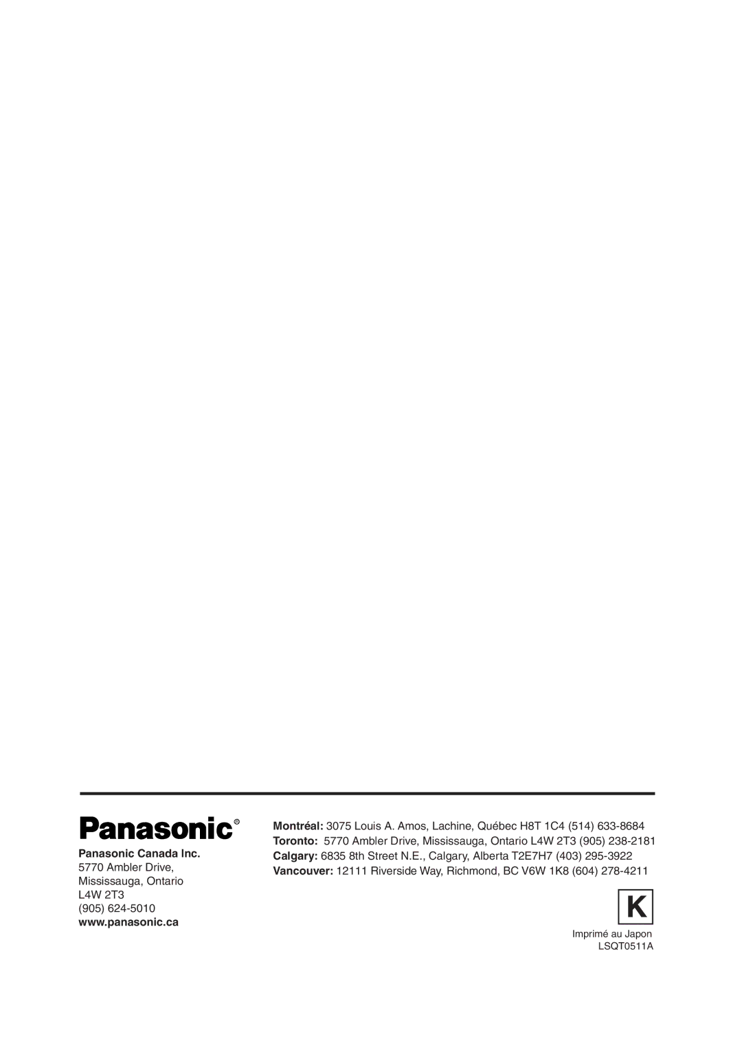 Panasonic PV-VM202 operating instructions Panasonic Canada Inc, Imprimé au Japon 