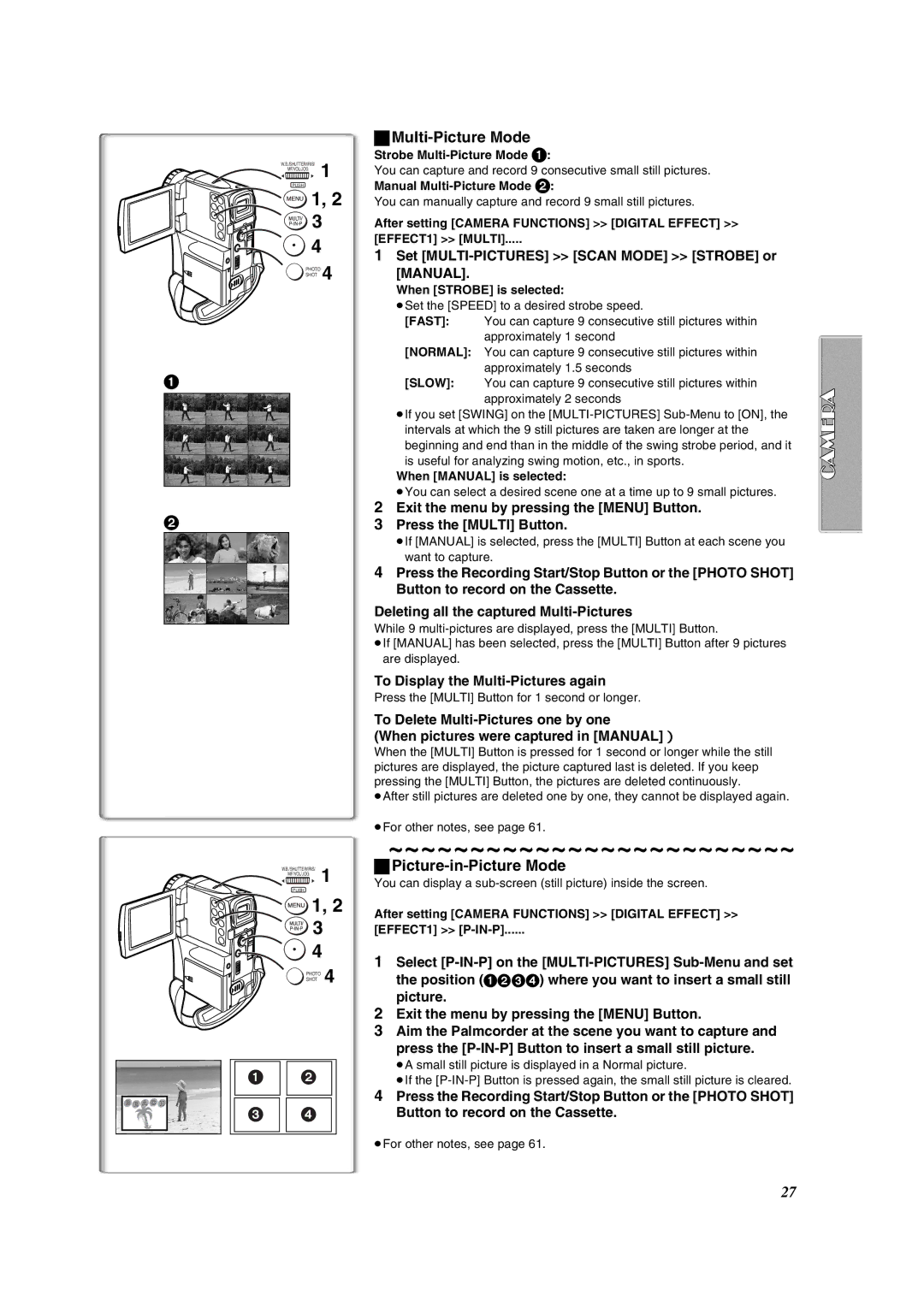 Panasonic PV-VM202 Multi-Picture Mode, Picture-in-Picture Mode, Set MULTI-PICTURES Scan Mode Strobe or Manual 