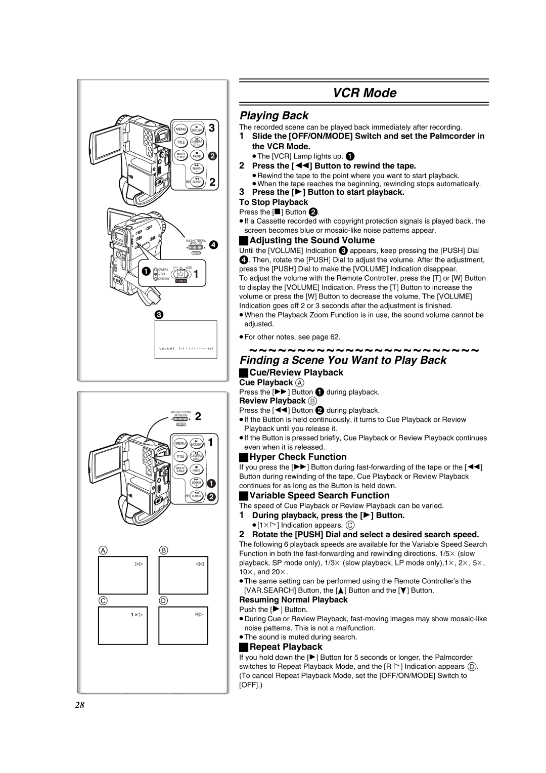 Panasonic PV-VM202 operating instructions Playing Back, Finding a Scene You Want to Play Back 