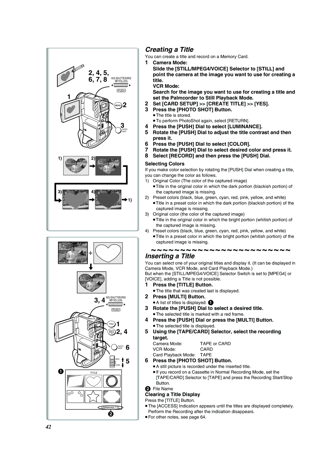 Panasonic PV-VM202 operating instructions Creating a Title, Inserting a Title 