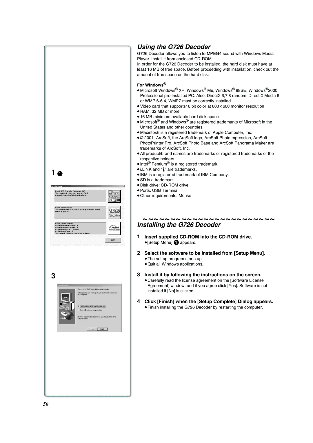 Panasonic PV-VM202 operating instructions Using the G726 Decoder, Installing the G726 Decoder 