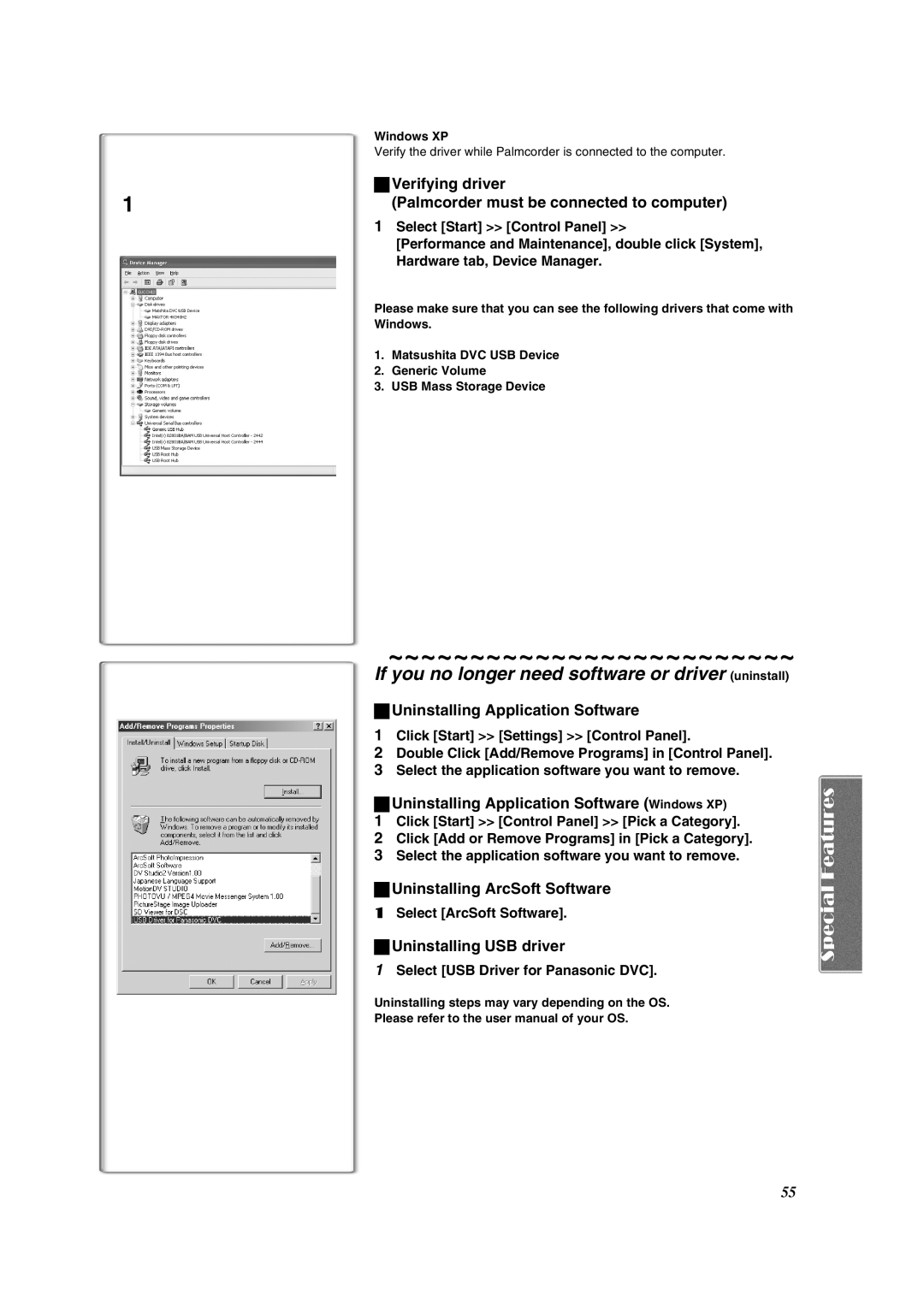 Panasonic PV-VM202 operating instructions If you no longer need software or driver uninstall 