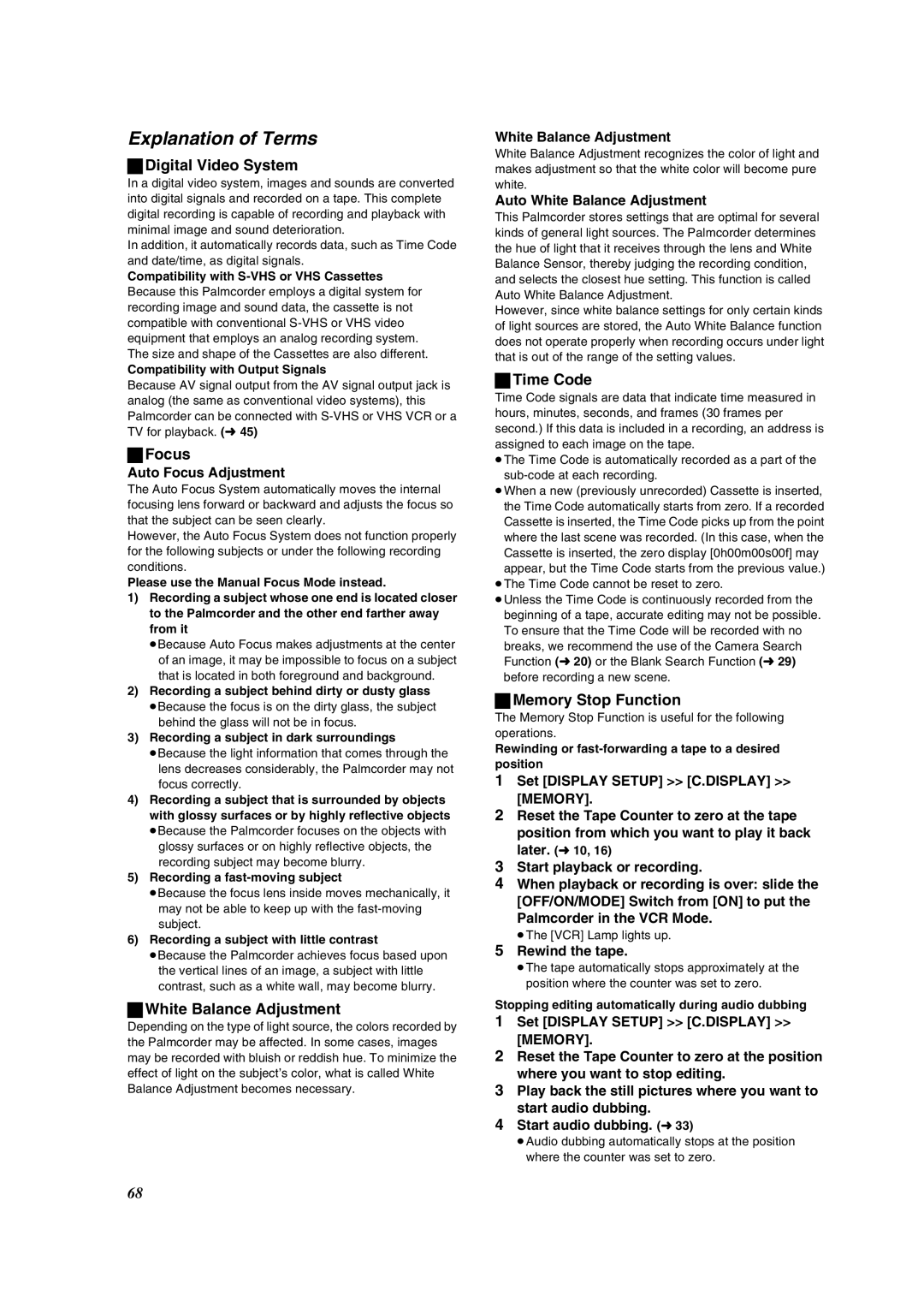 Panasonic PV-VM202 operating instructions Explanation of Terms 