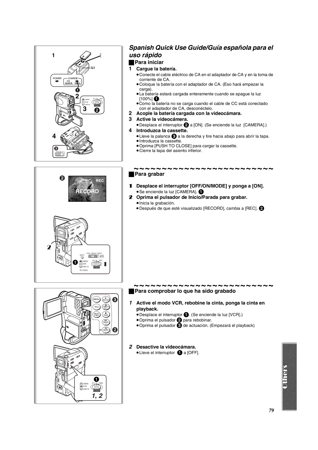 Panasonic PV-VM202 Spanish Quick Use Guide/Guía española para el uso rápido, Para iniciar, Para grabar 