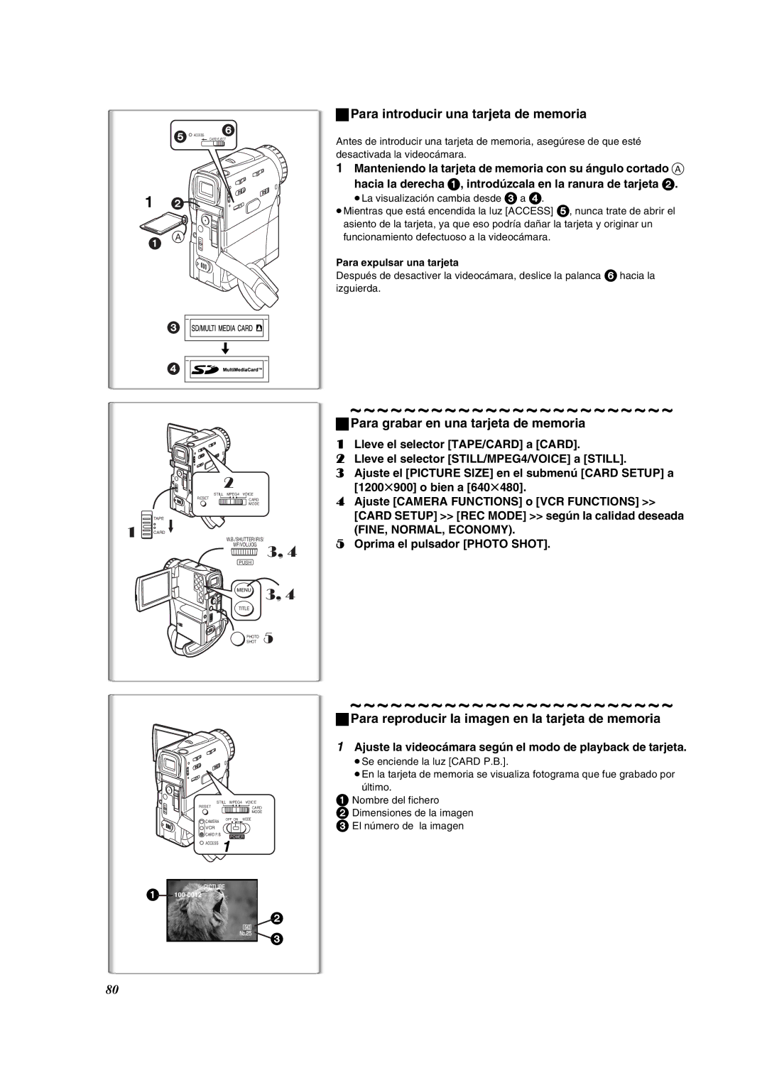 Panasonic PV-VM202 operating instructions Para introducir una tarjeta de memoria, Para grabar en una tarjeta de memoria 