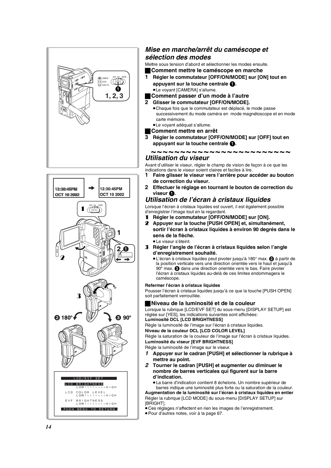 Panasonic PV-VM202 operating instructions Mise en marche/arrêt du caméscope et sélection des modes, Utilisation du viseur 