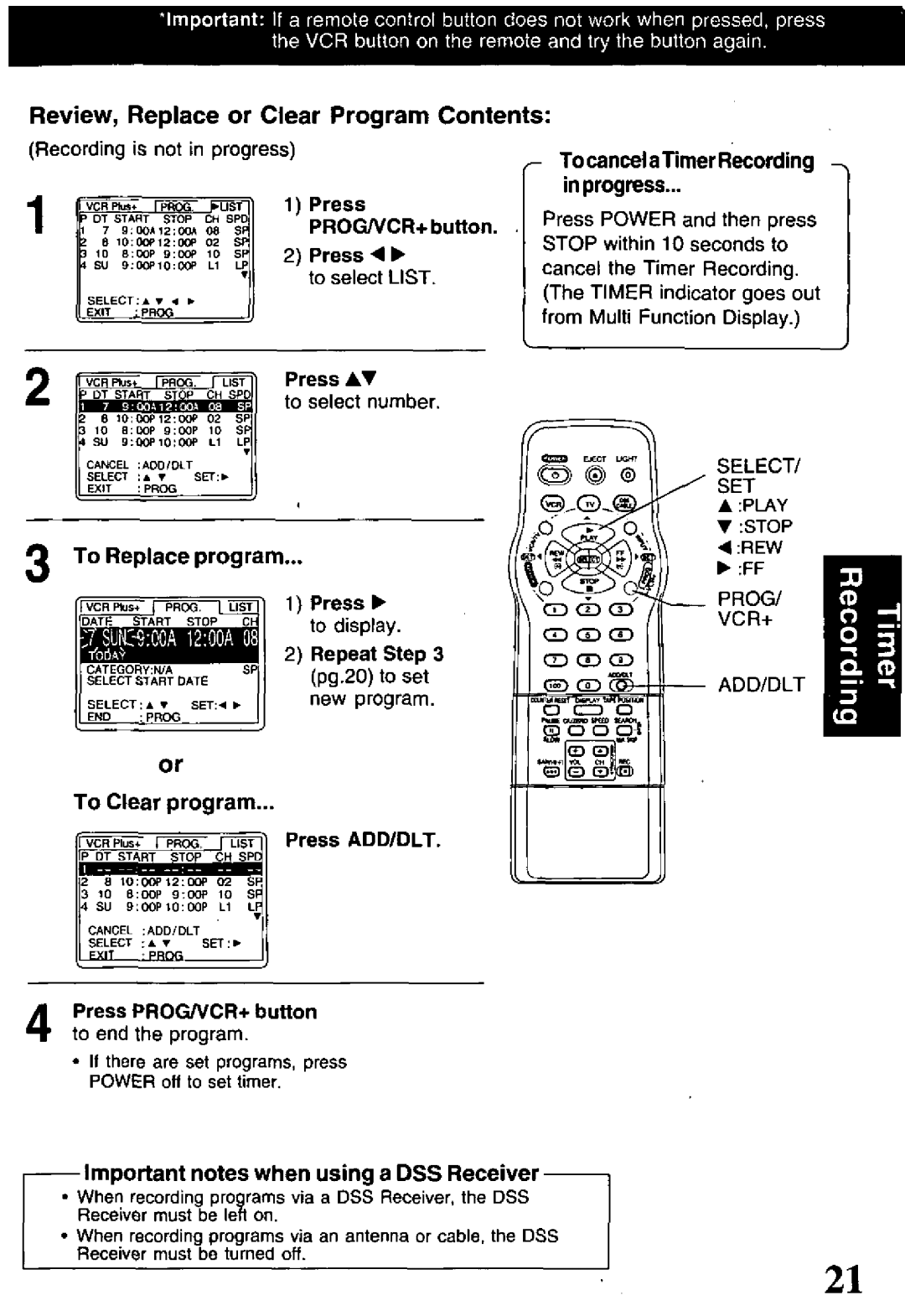 Panasonic PV-VS4821 manual 