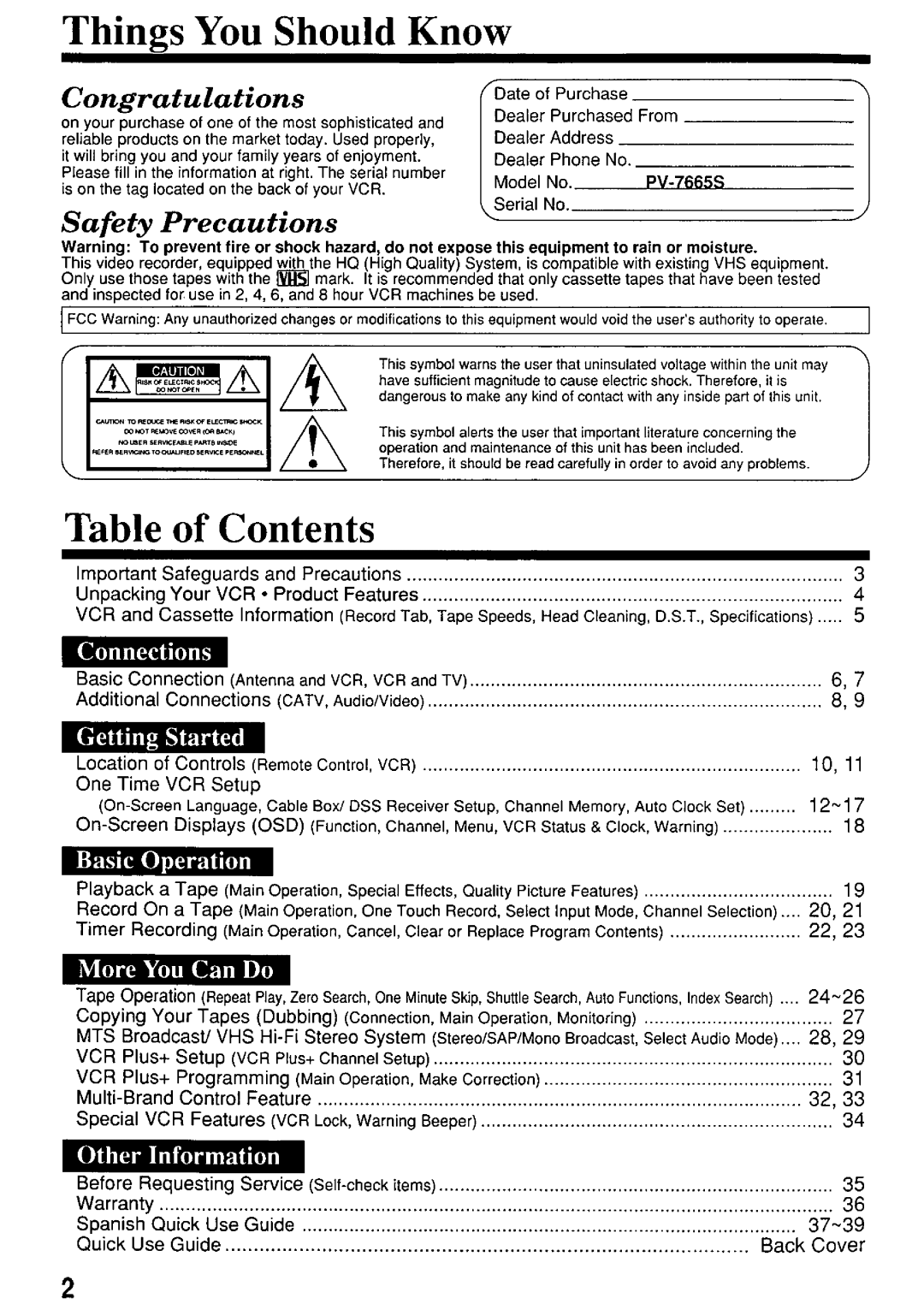 Panasonic PV7665S manual 