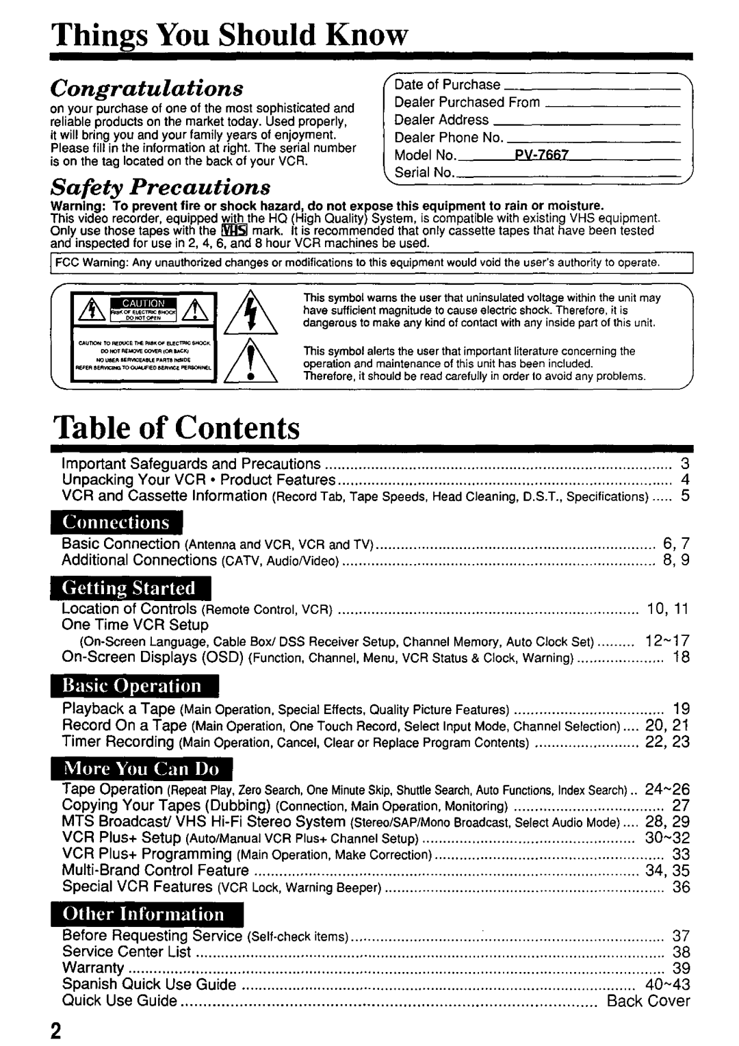 Panasonic PV7667 manual 