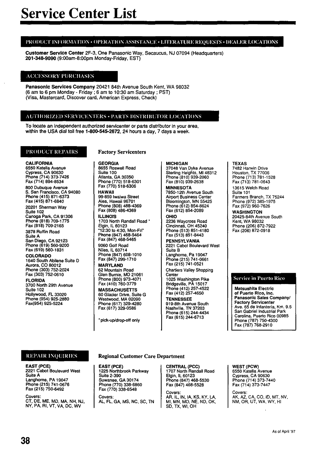 Panasonic PV7667 manual 