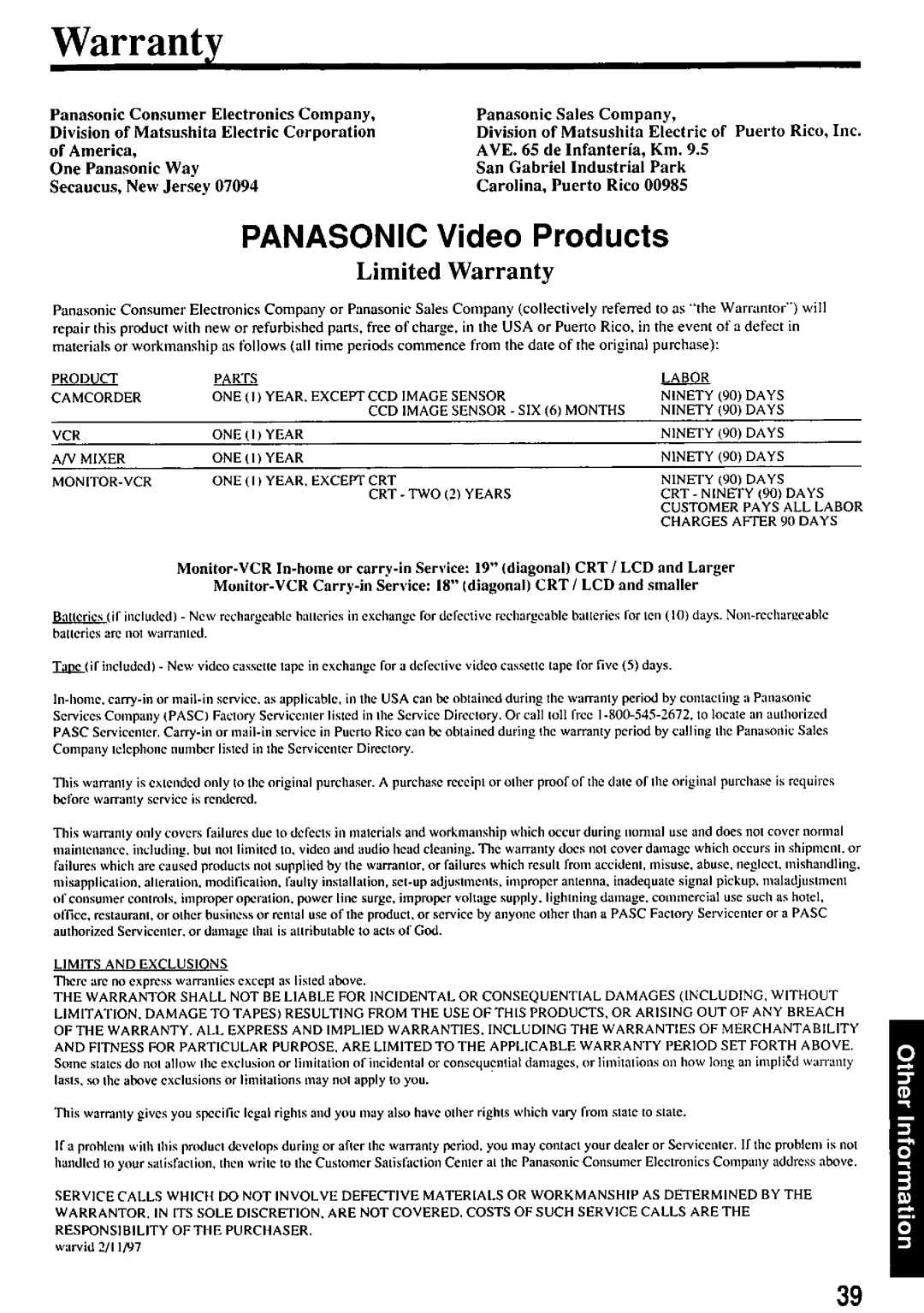 Panasonic PV7667 manual 