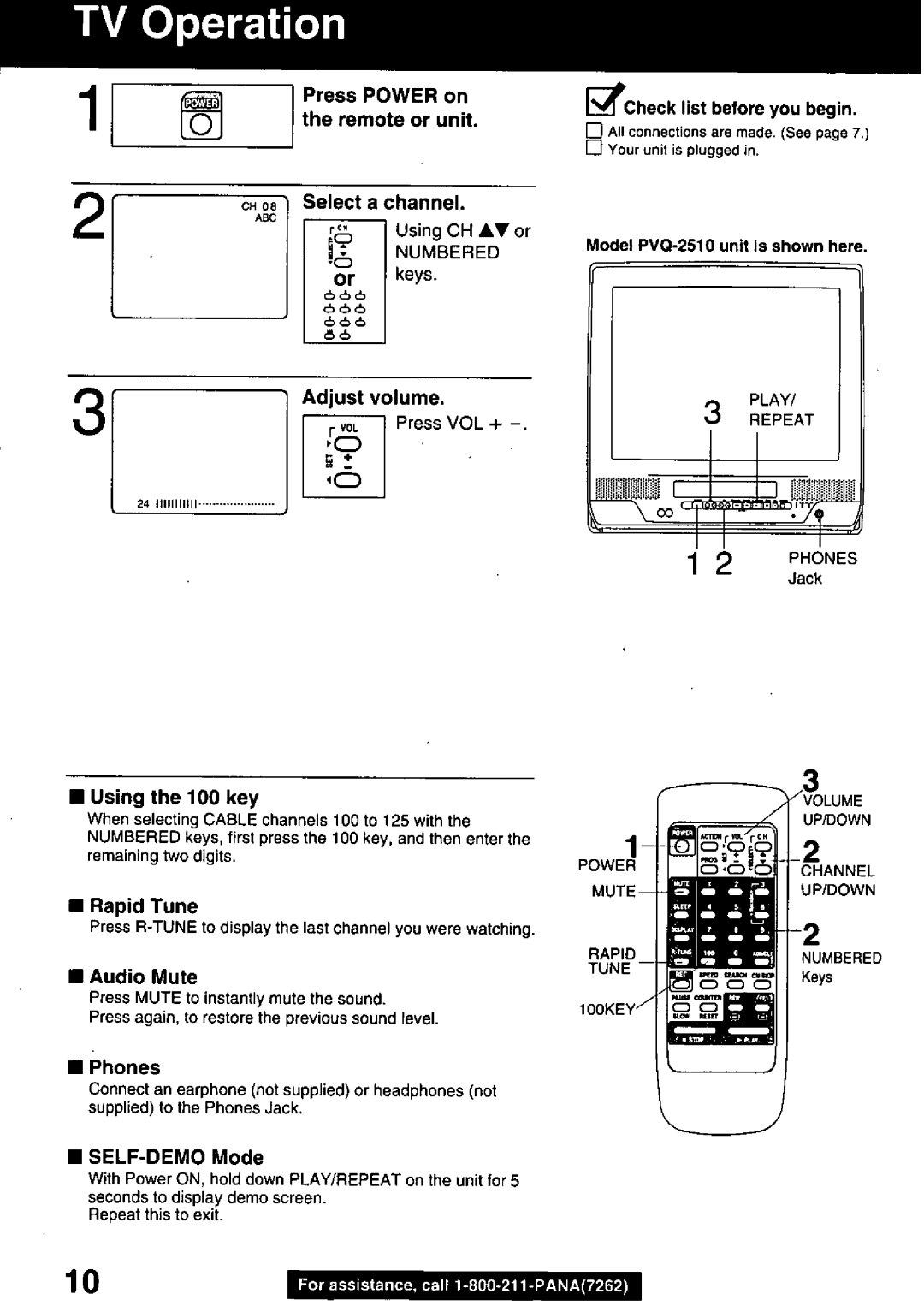 Panasonic PVQ-2510, PVQ-1310 manual 