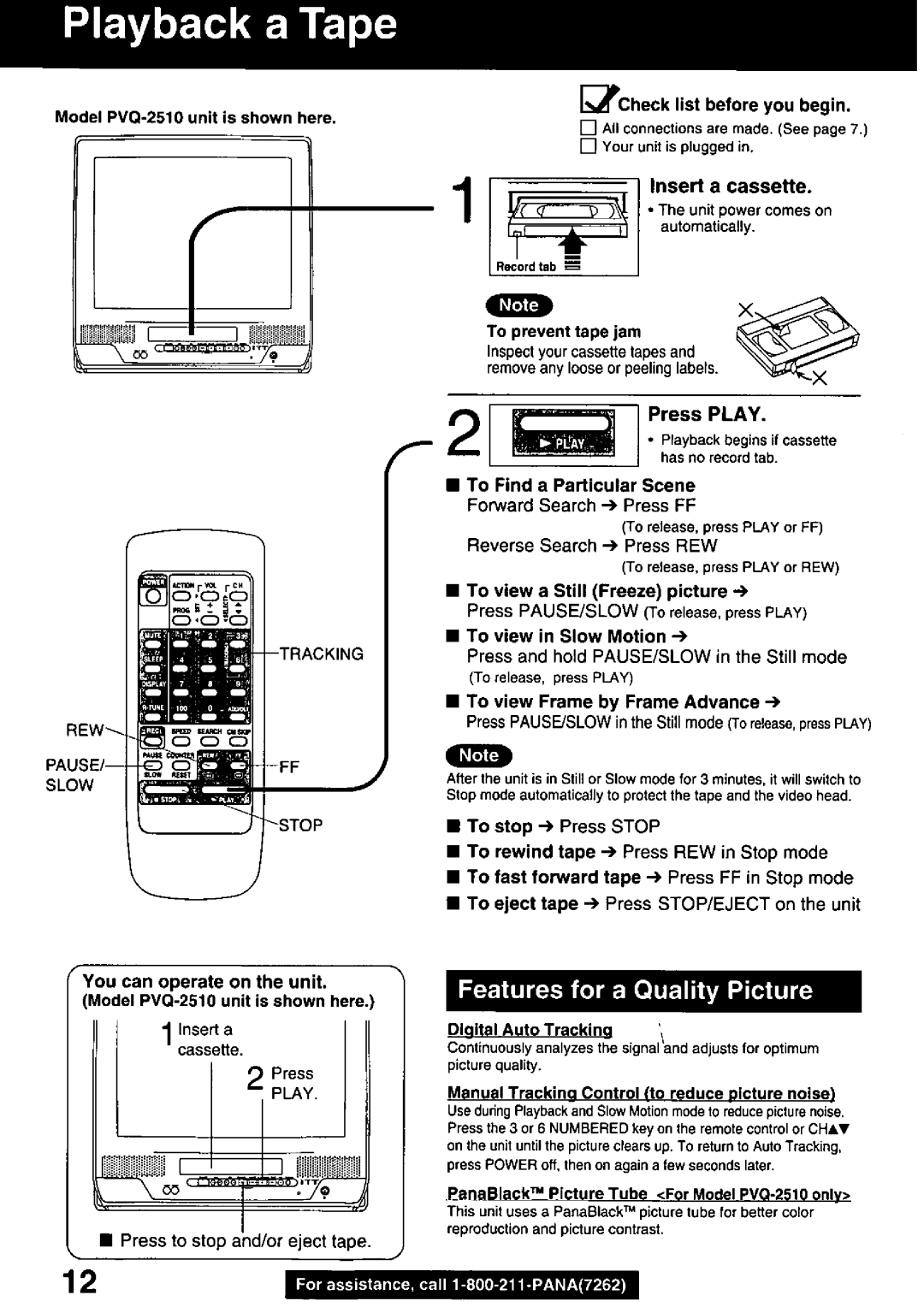 Panasonic PVQ-2510, PVQ-1310 manual 