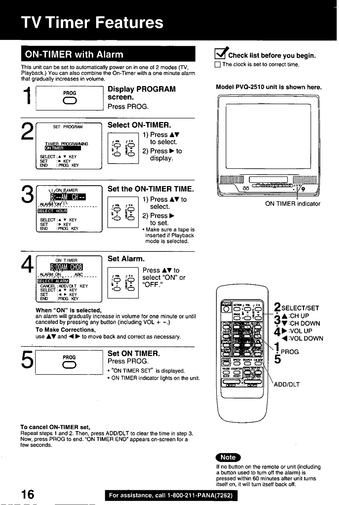 Panasonic PVQ-2510, PVQ-1310 manual 