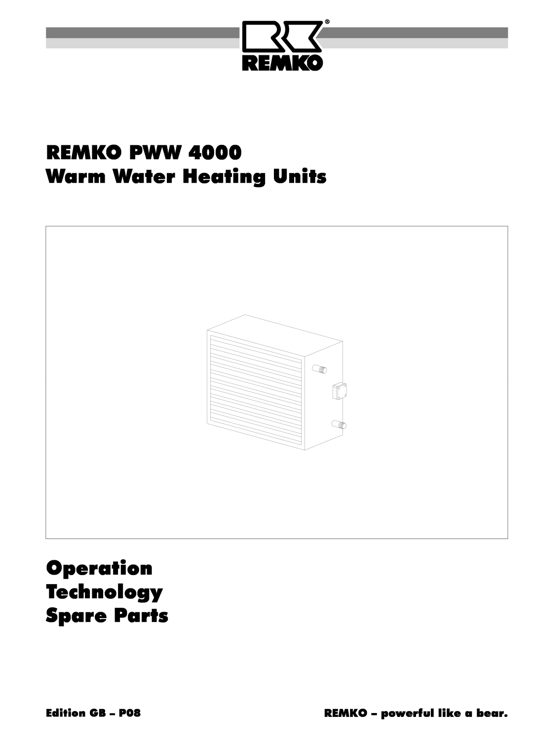 Panasonic PWW 4000 manual Edition GB - P08, REMKO PWW Warm Water Heating Units Operation, Technology Spare Parts 