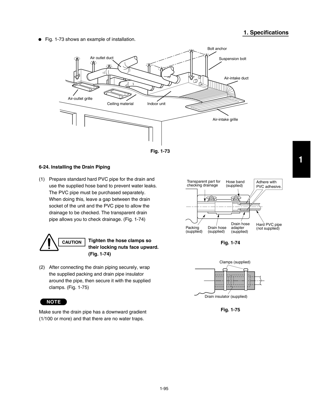 Panasonic R410A service manual Tighten the hose clamps so, Their locking nuts face upward 