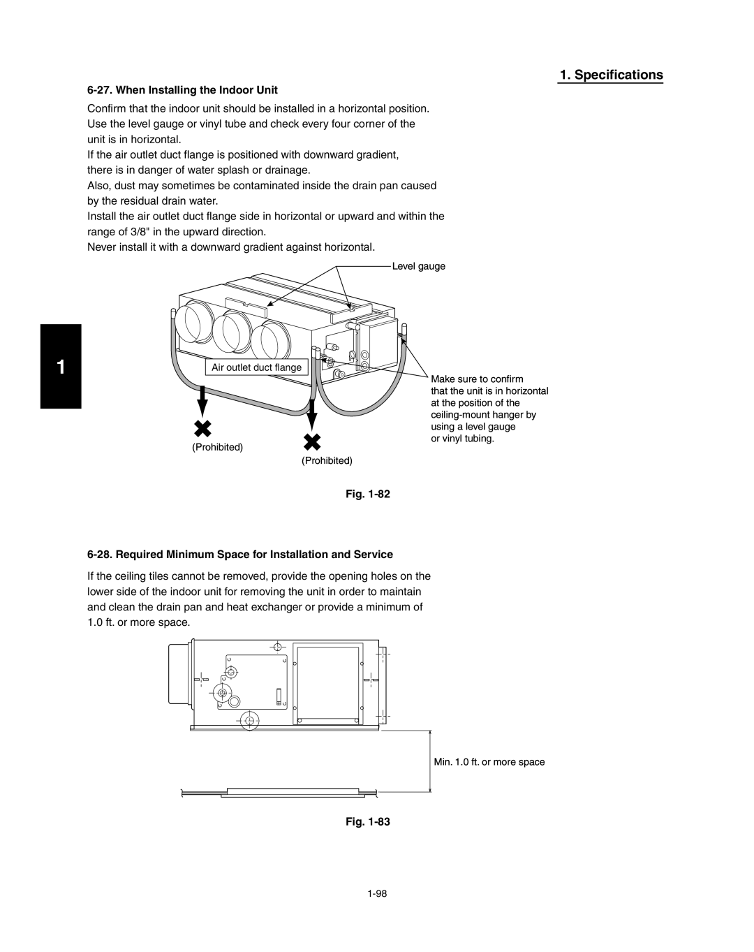 Panasonic R410A service manual When Installing the Indoor Unit, Required Minimum Space for Installation and Service 