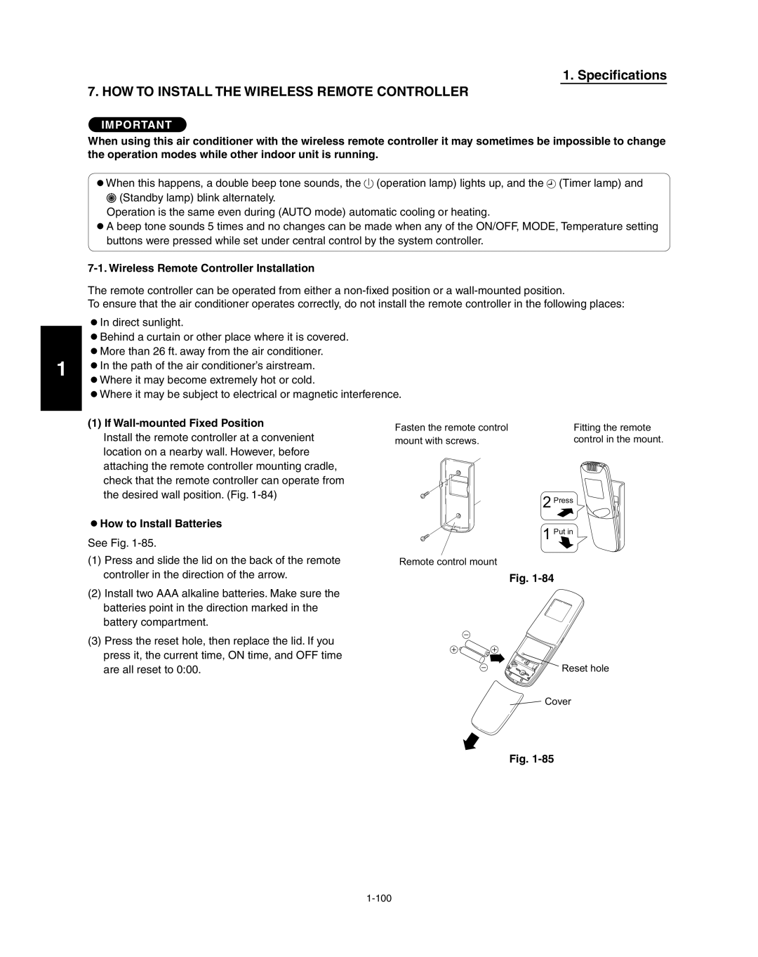 Panasonic R410A Wireless Remote Controller Installation, If Wall-mounted Fixed Position, How to Install Batteries 