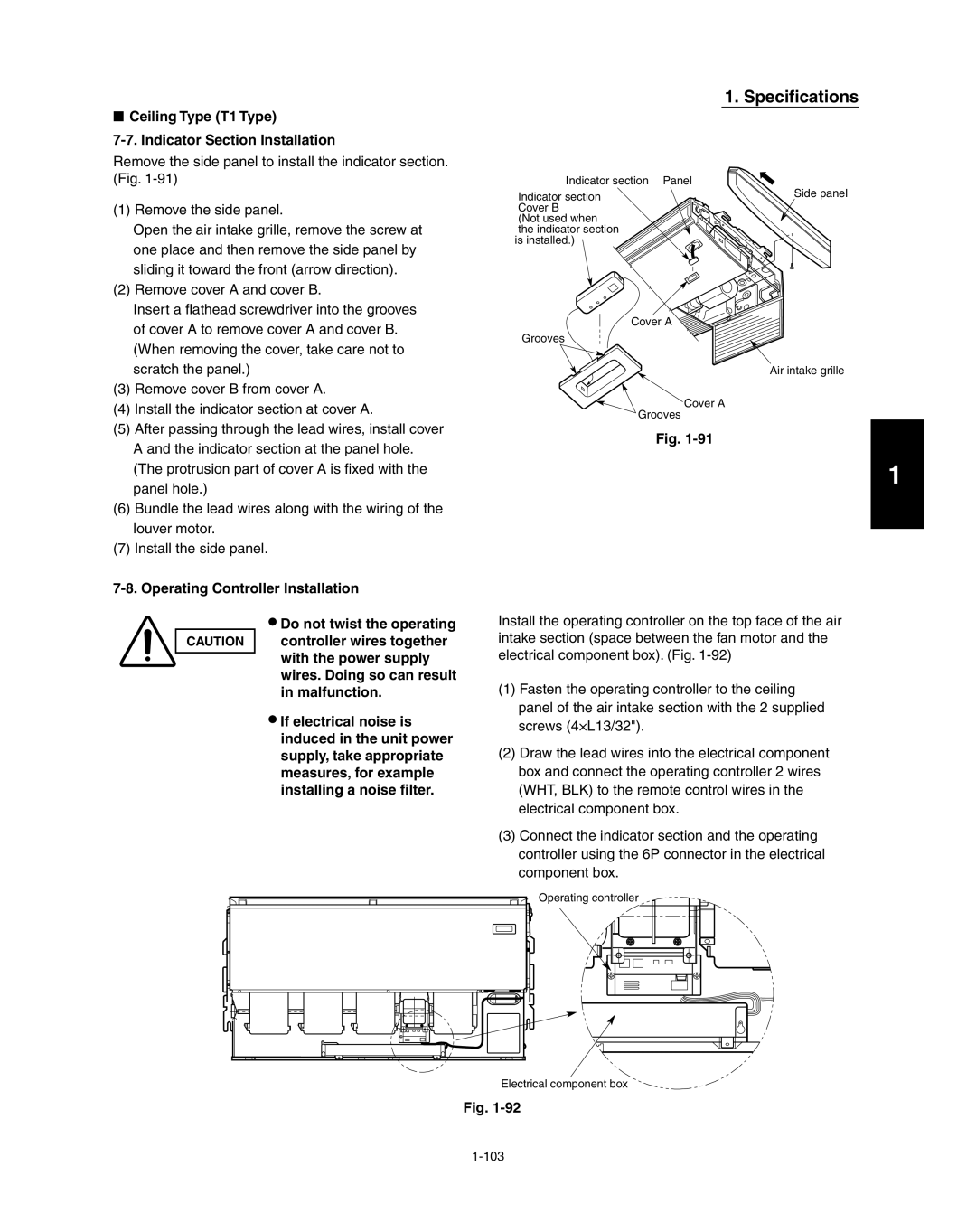 Panasonic R410A service manual Ceiling Type T1 Type Indicator Section Installation 